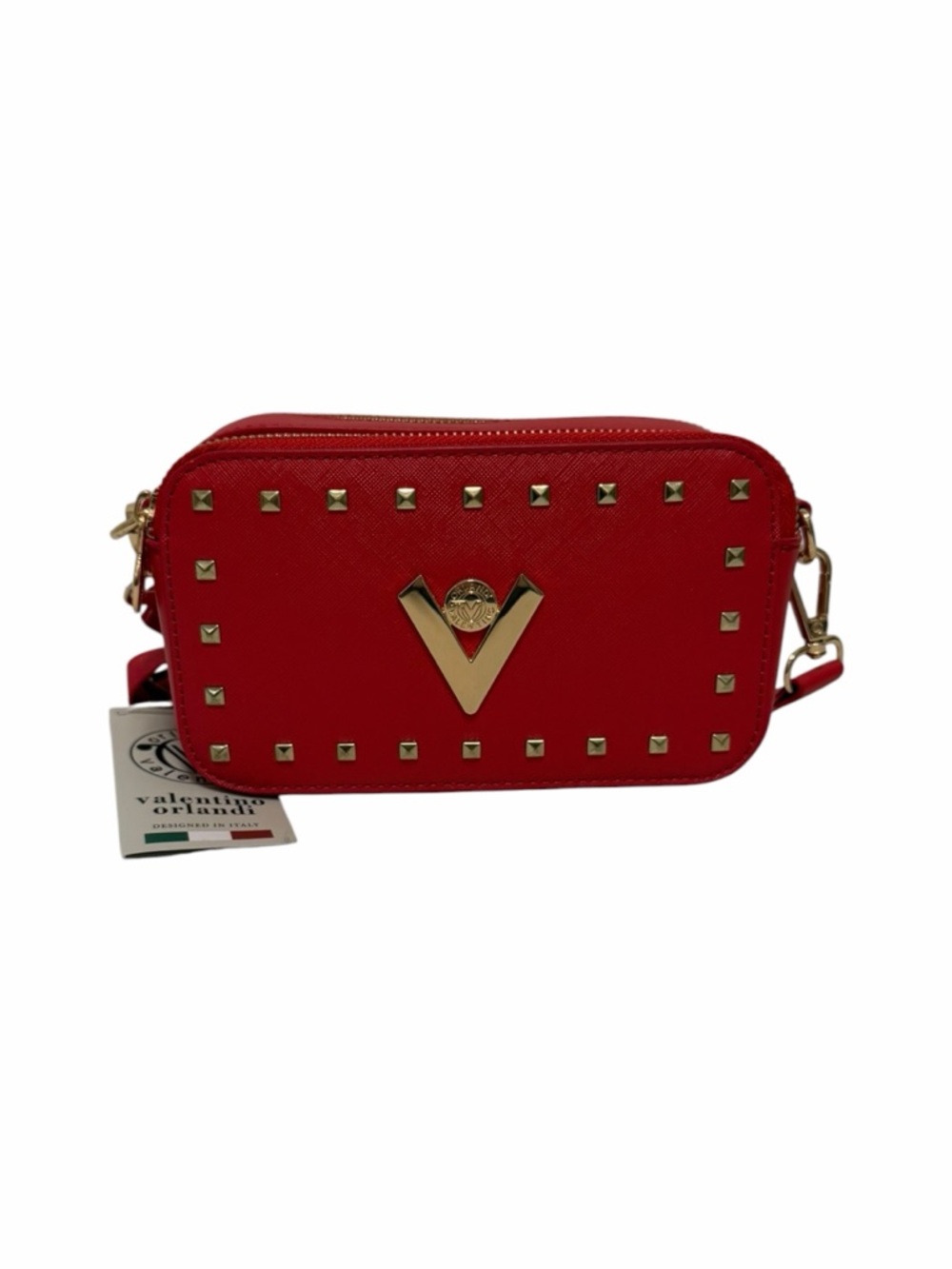 Valentino Crosshatching Red Leather Crossbody Handbag